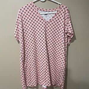 Lands' End Coral V Neck Short Sleeve Patterned Top ~ Size 1X (16W-18W)
